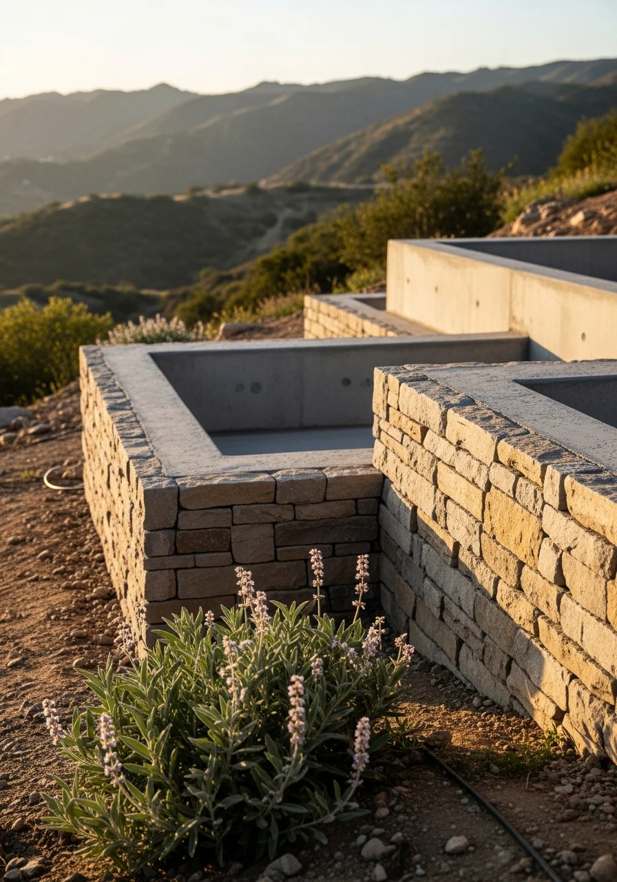 Malibu canyon property showing native landscaping and hillside architecture.